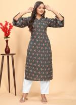 Rayon Grey Casual Wear Printed Readymade Kurta WIth Pant